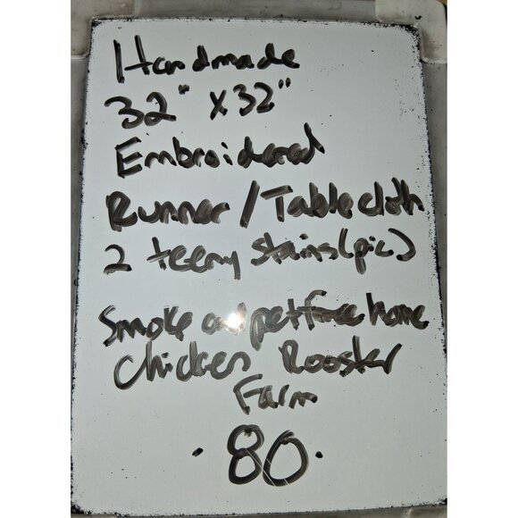 Chicken Embroidered Cotton Tablecloth With Scalloped Edges And Floral Motifs 32x - Picture 12 of 12